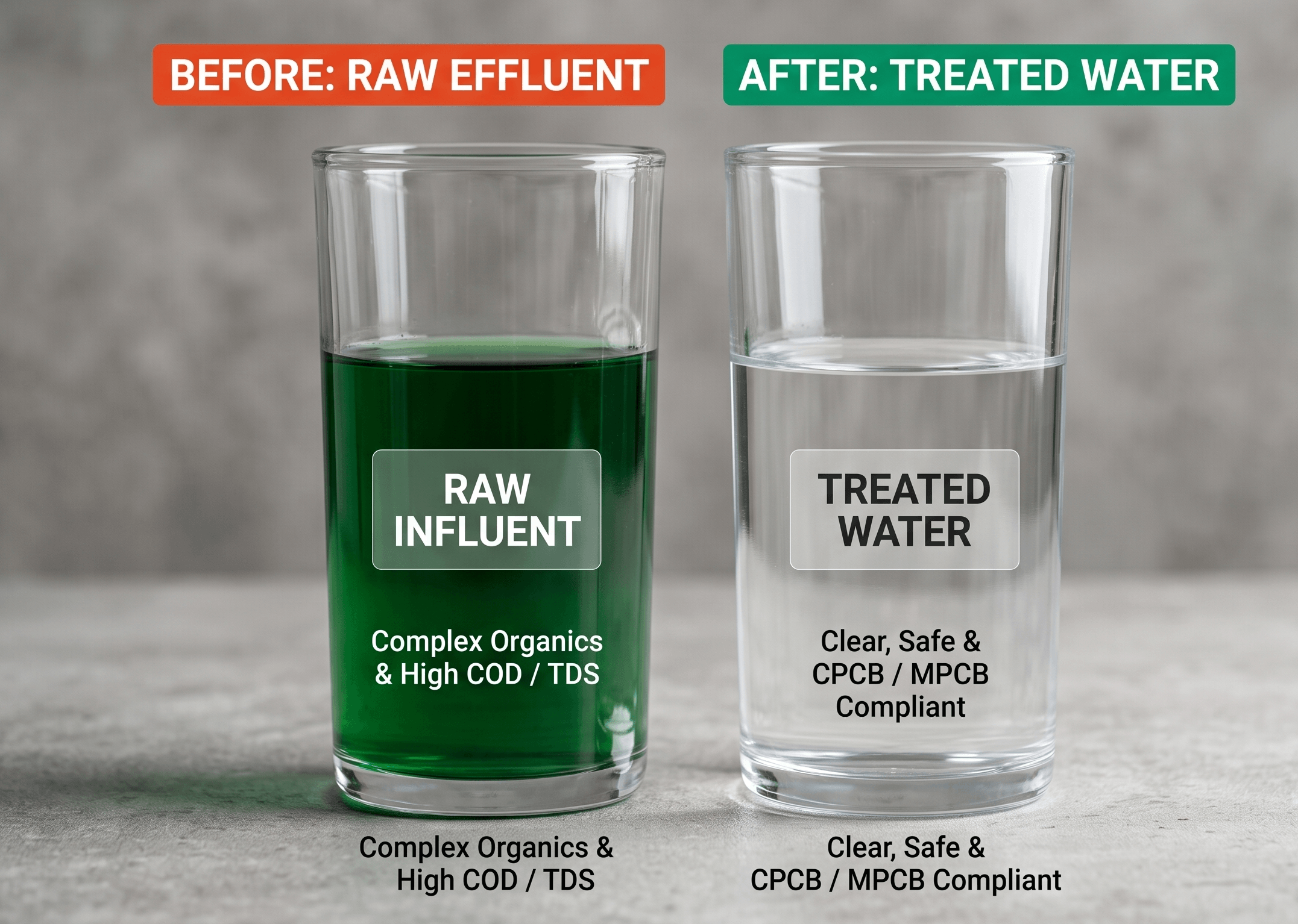 MYSAV cavitation and filtration treated chemical effluent comparison achieving CPCB and MPCB discharge standards